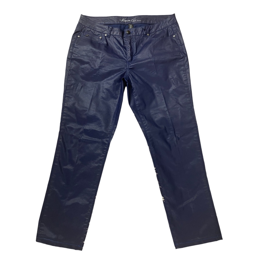 Kenneth Cole New York Women's Blue Coated Straight Leg Pants Size‎ 30